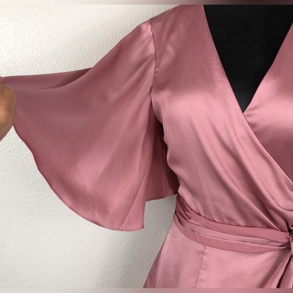 KEEPSAKE THE LABEL THIS MOMENT SATIN WRAP PINK TIE BOW MINI DRESS - Picture 8 of 11